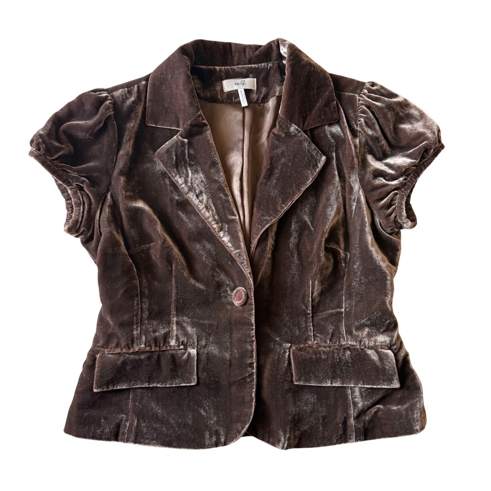 Metro 7 Brown Crushed Velvet Blazer 8 Puff Sleeve Victorian Gothic Office Chic